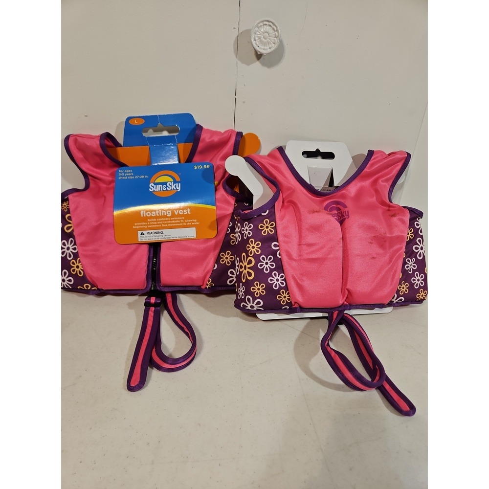 Sun & Sky Girls Pink Purple Zip Floating Swim Vest 2 Jackets 3-5yr 27-28"  NEW
